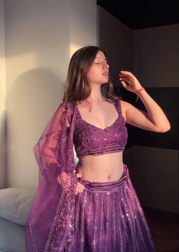 Purple Wave Sequins Lehenga Ensemble