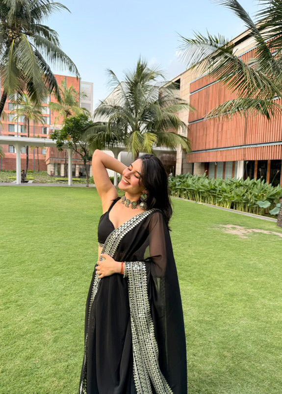 Elegant Black Lehenga with Silver Detailing