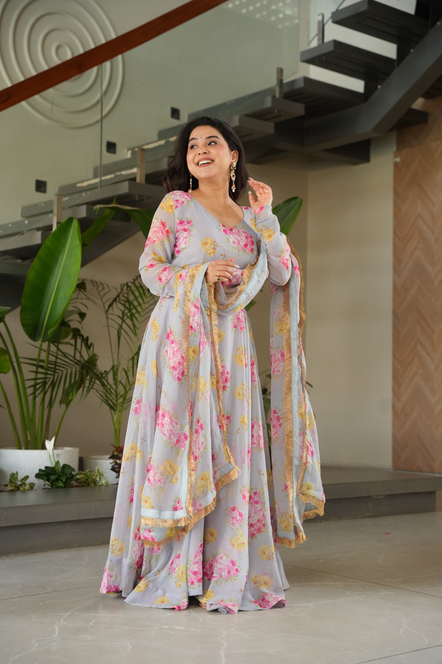 Light Summer Rich Flower Printed Gown