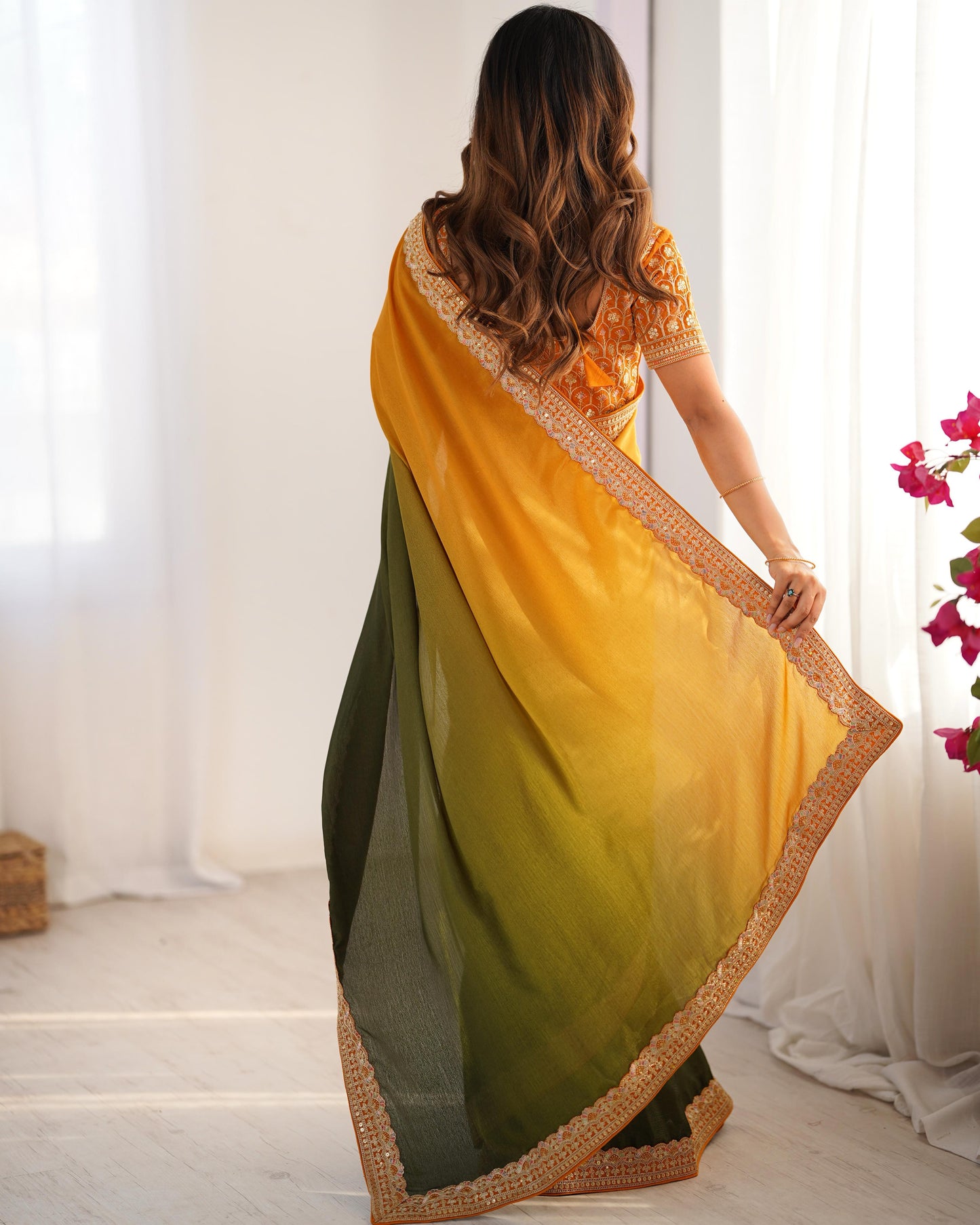 Dual Shaded Bloom Chinon Silk Saree