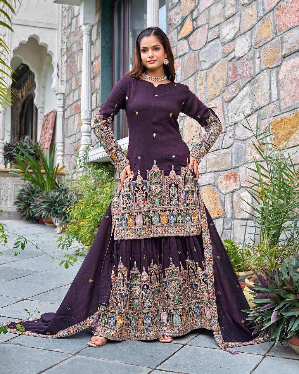 Fine Codework Chinon Kurta & Palazzo Set