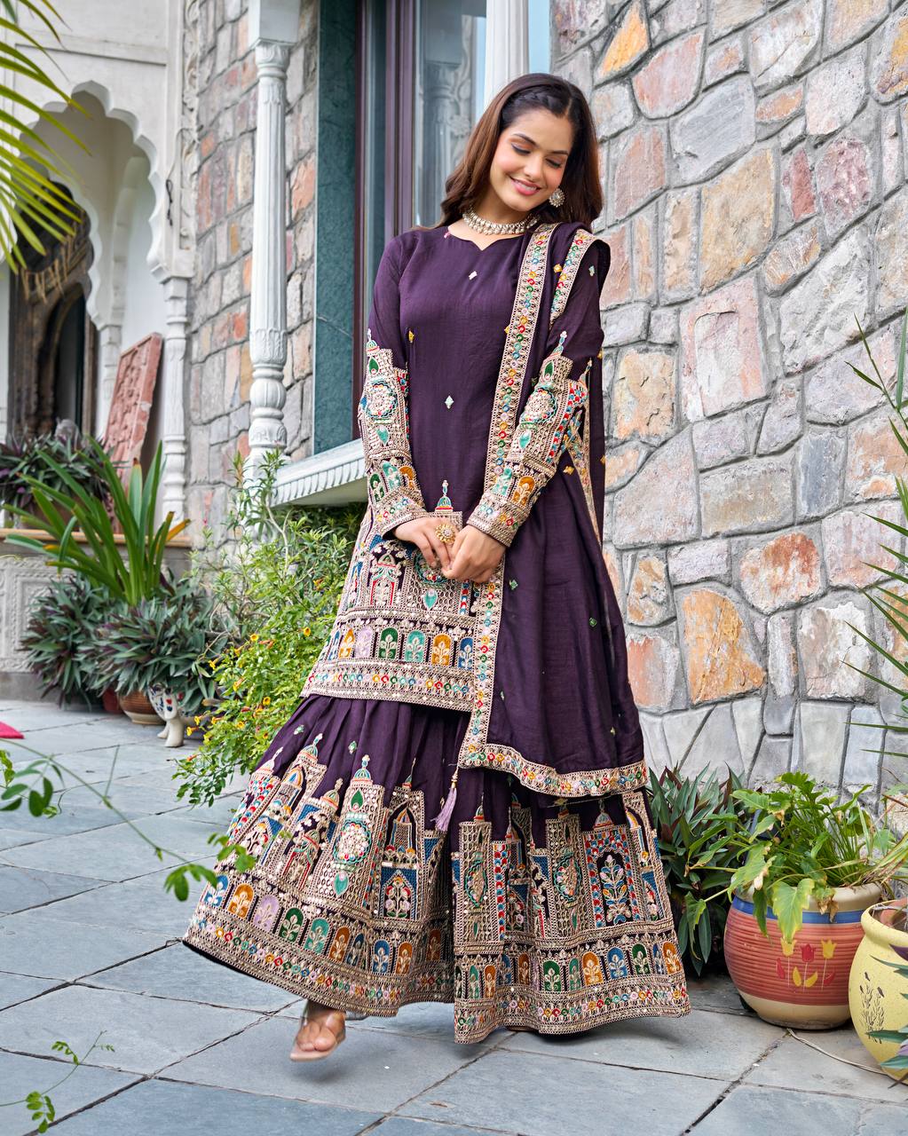 Fine Codework Chinon Kurta & Palazzo Set