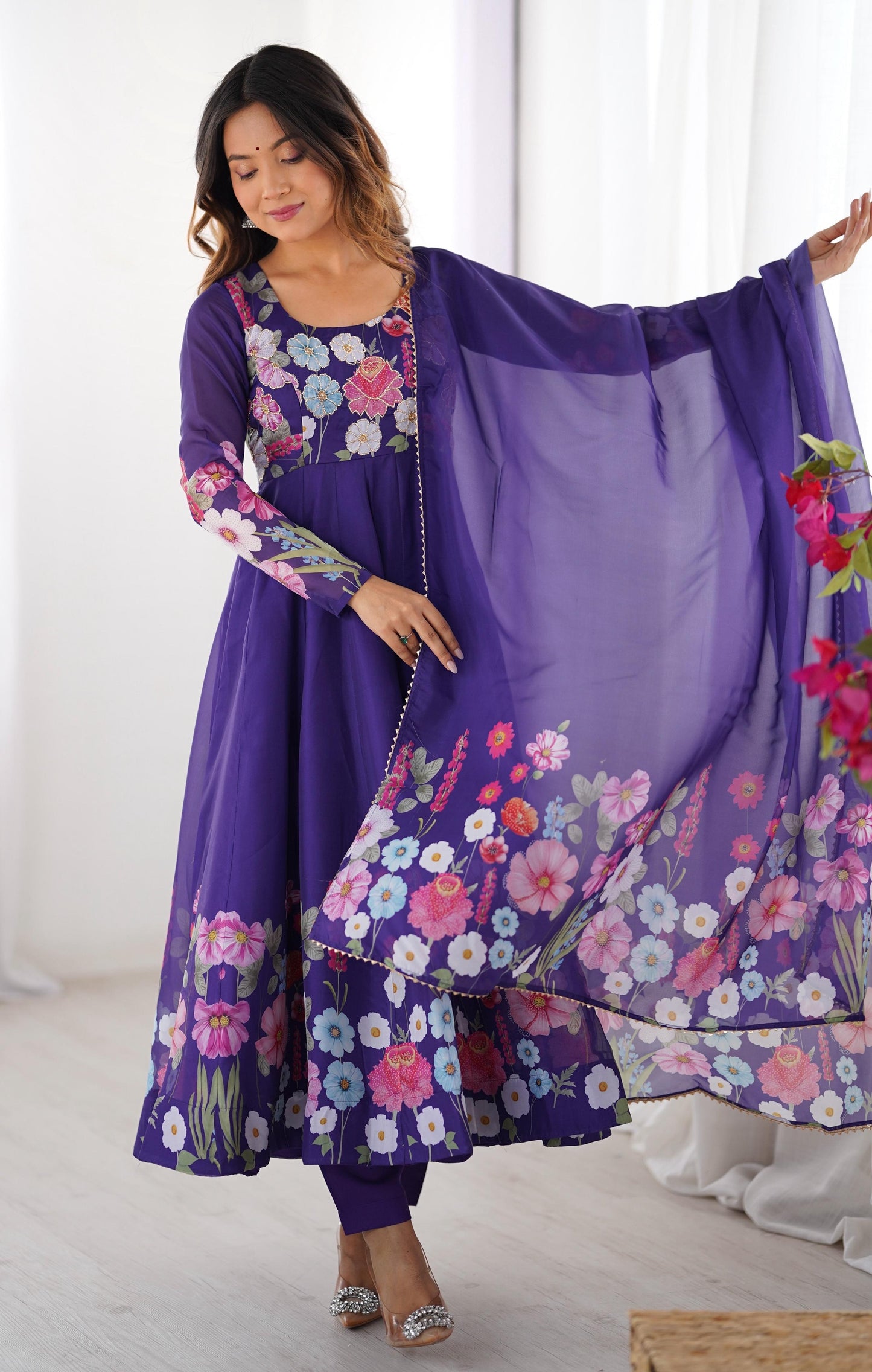Organza Silk Print Anarkali Set