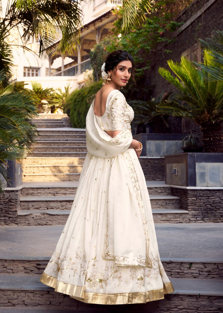Ivory Sequin Silver Glossy Lehenga Set
