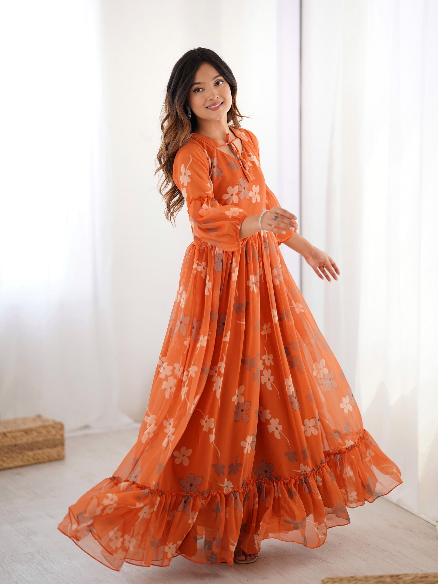Marigold Muse Tangerine Floral Gown