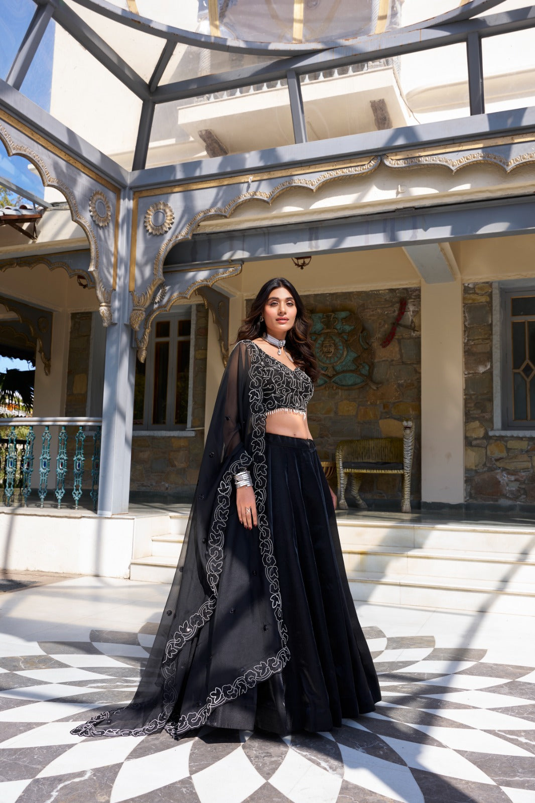 Black Satin Starry Night Lehenga Set
