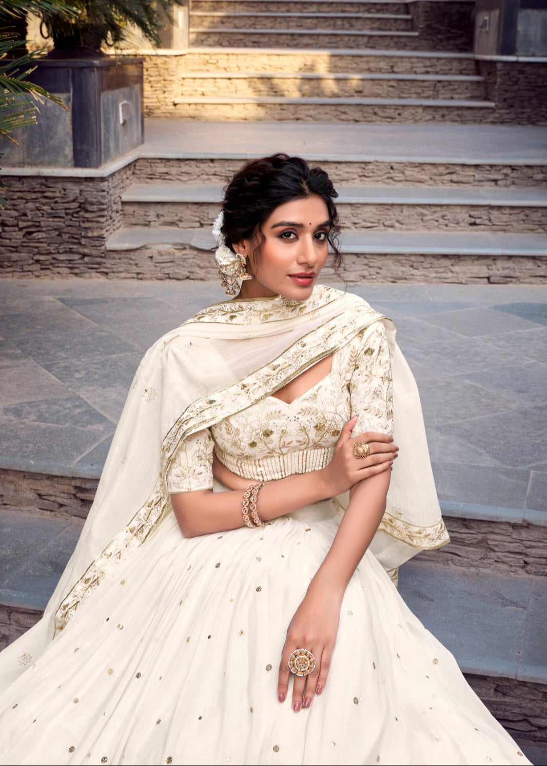 Ivory Sequin Silver Glossy Lehenga Set