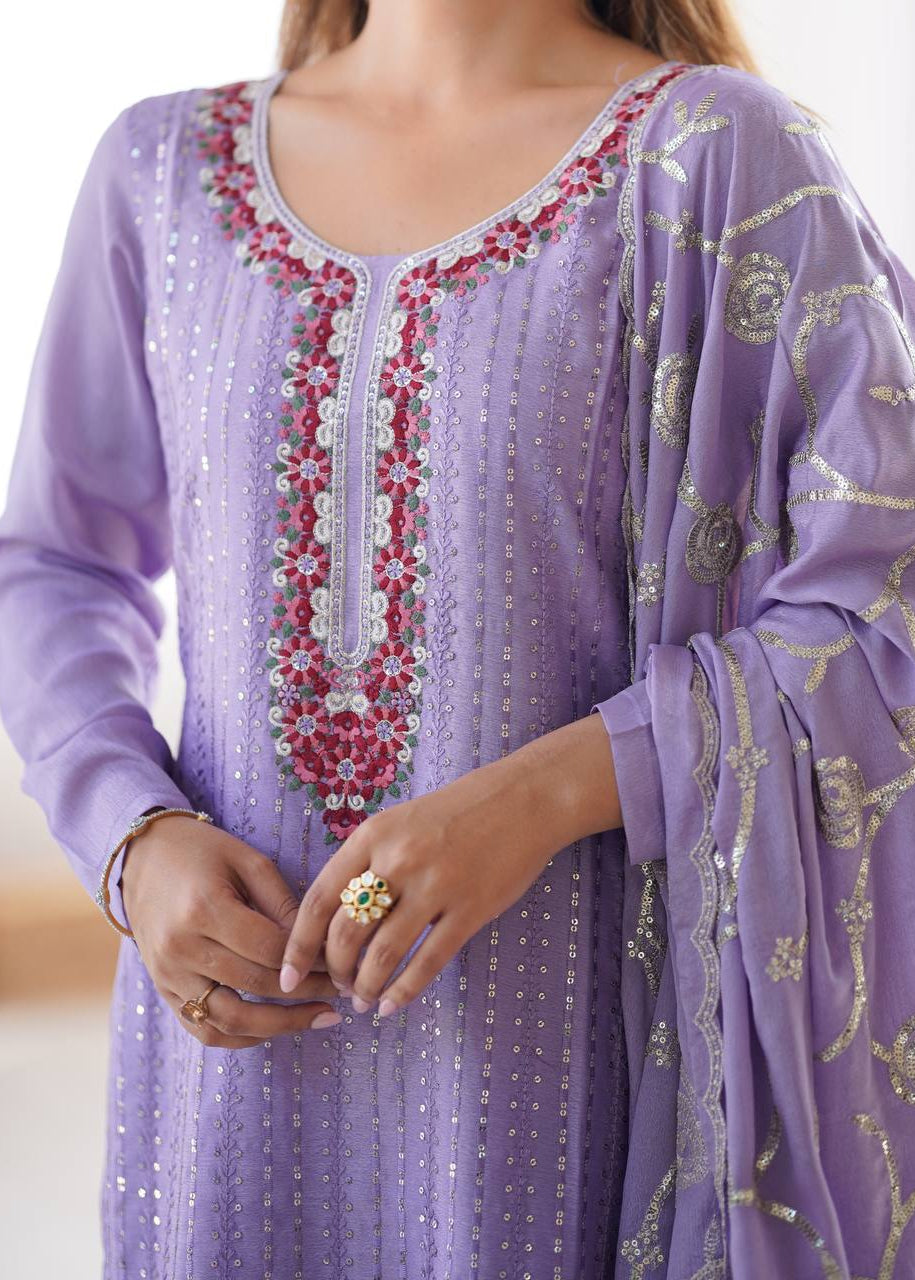 Elegant Thread & Sequins Kurta Ensemble