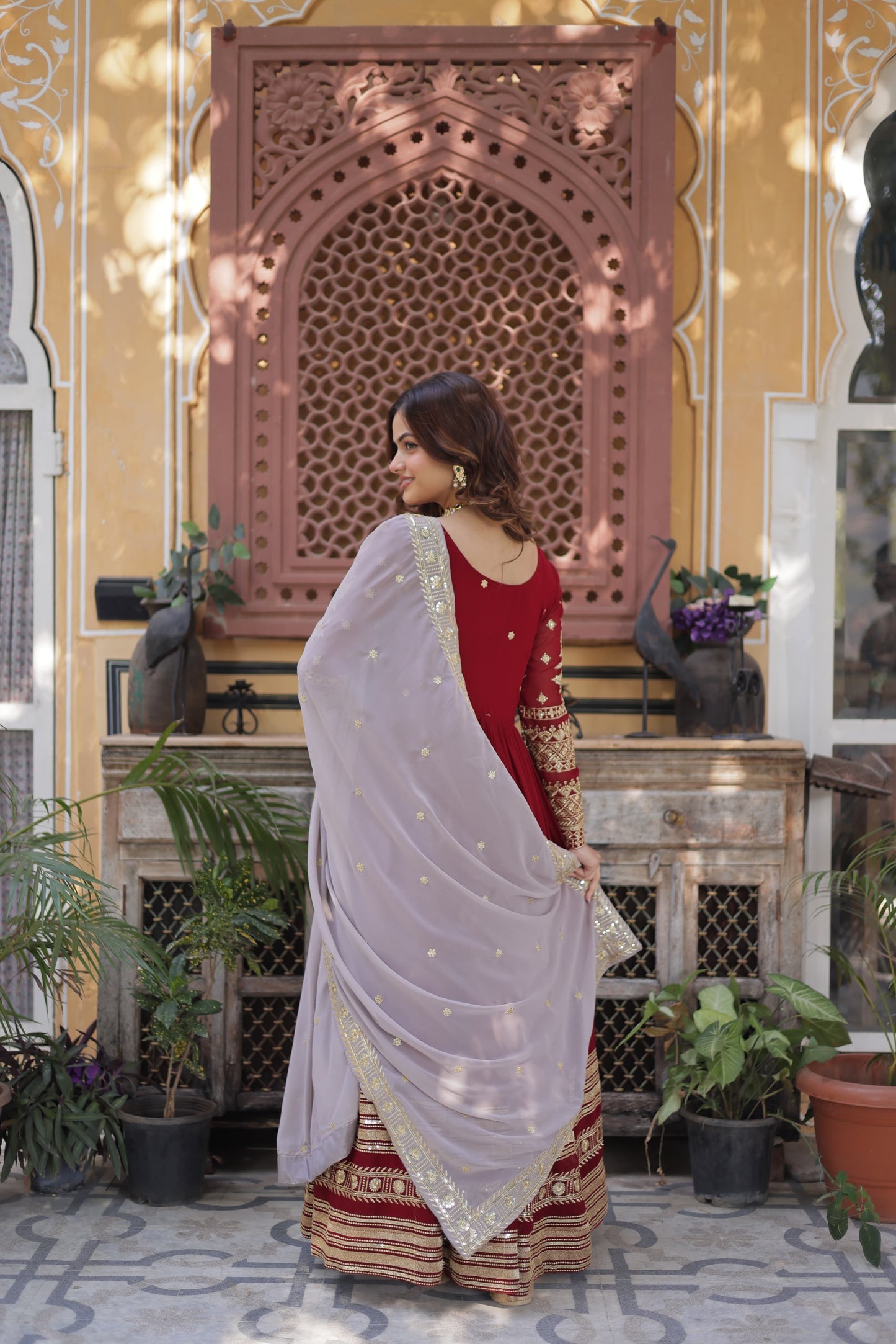 Crimson Red Flair Gown With Dupatta