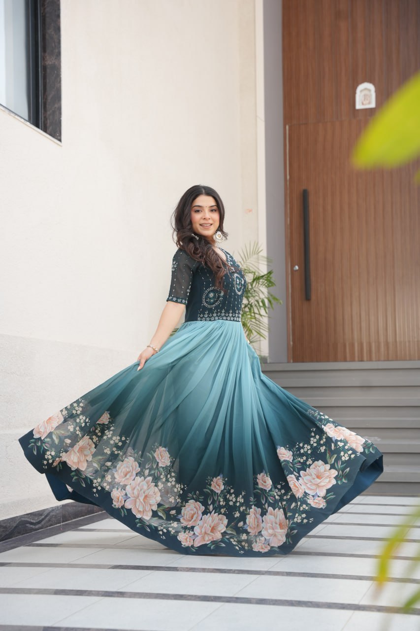 Floral Bloom Gown with Bead Embellishments
