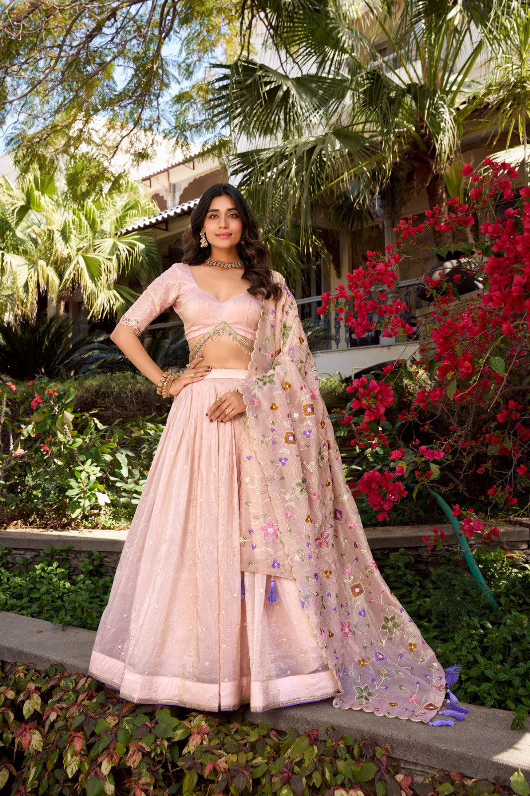 Soft Pink Gold Crush Lehenga Set