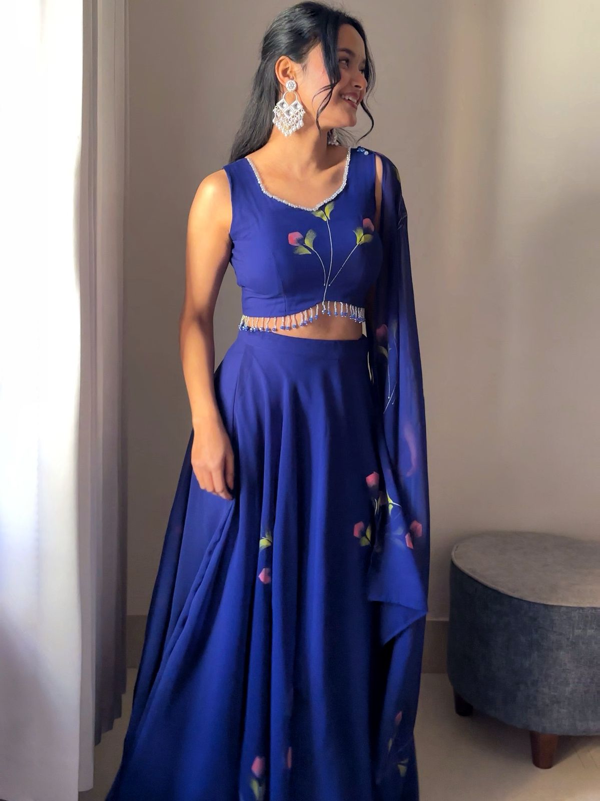 Royal Blue Lehenga with Hand-Painted Details