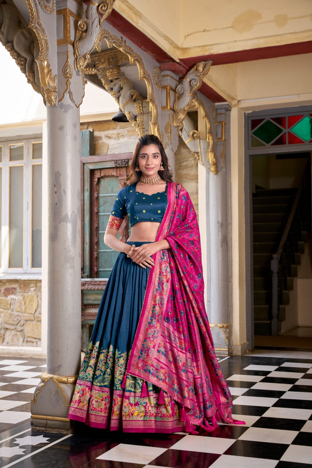 Traditional Printed Tussar Lehenga