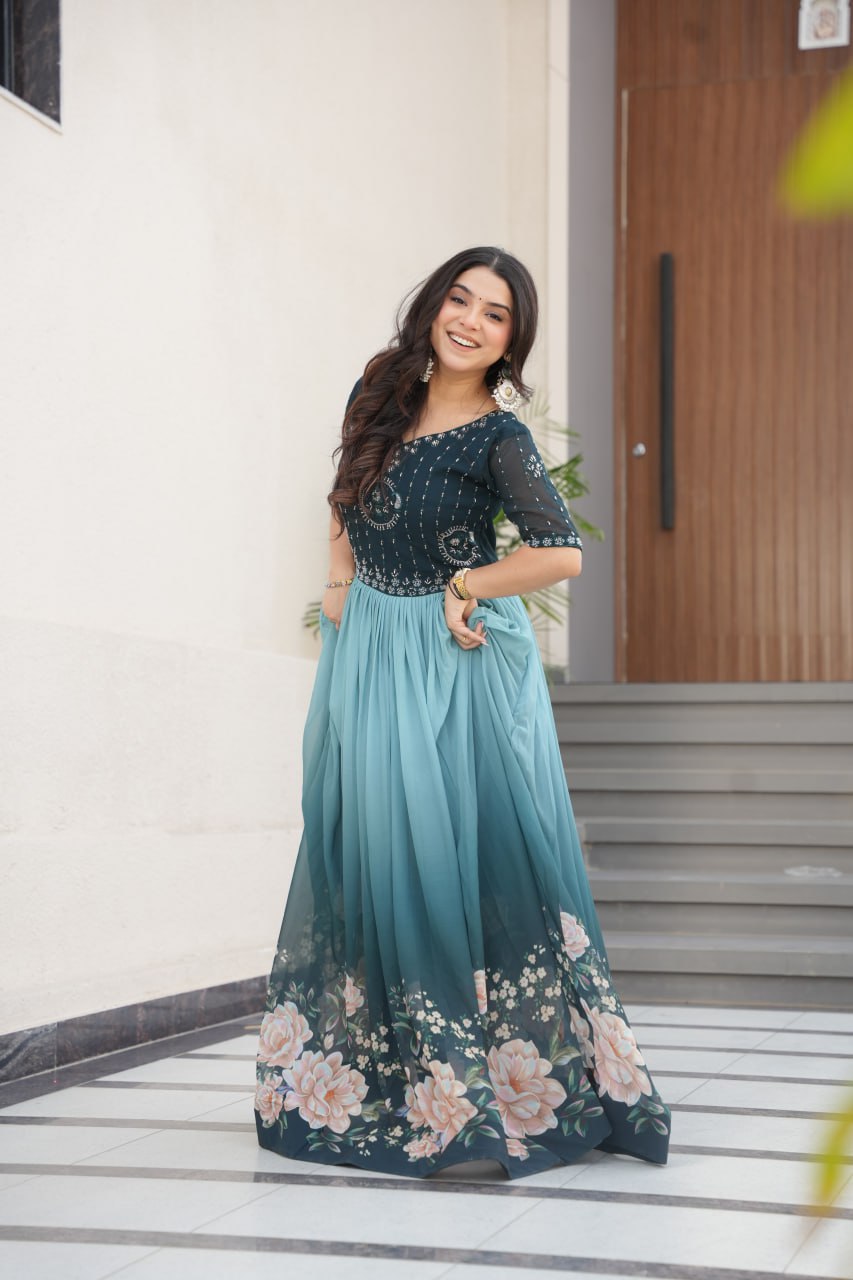 Floral Bloom Gown with Bead Embellishments