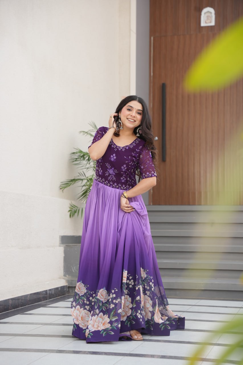 Floral Bloom Gown with Bead Embellishments