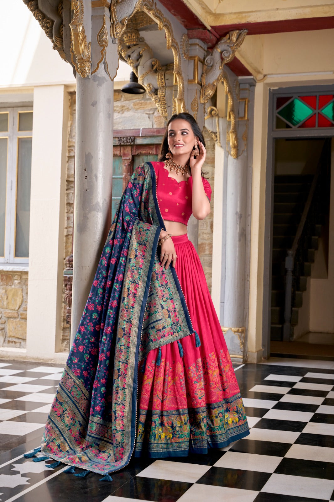 Traditional Printed Tussar Lehenga