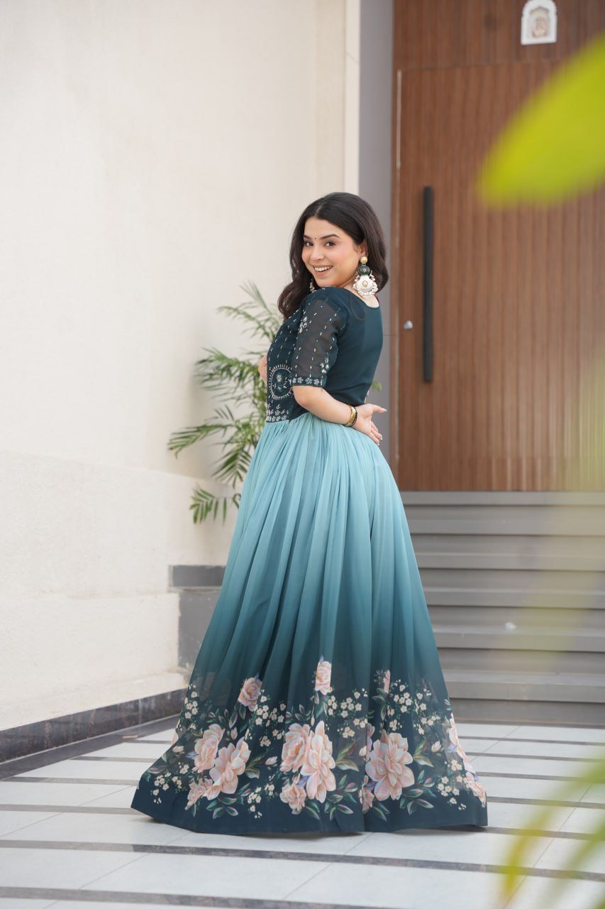 Floral Bloom Gown with Bead Embellishments