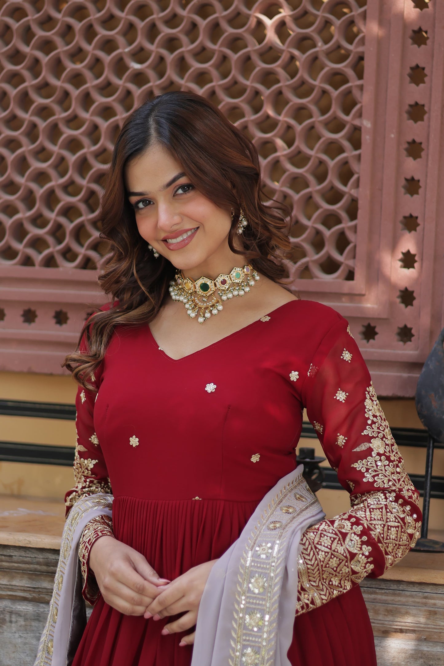 Crimson Red Flair Gown With Dupatta