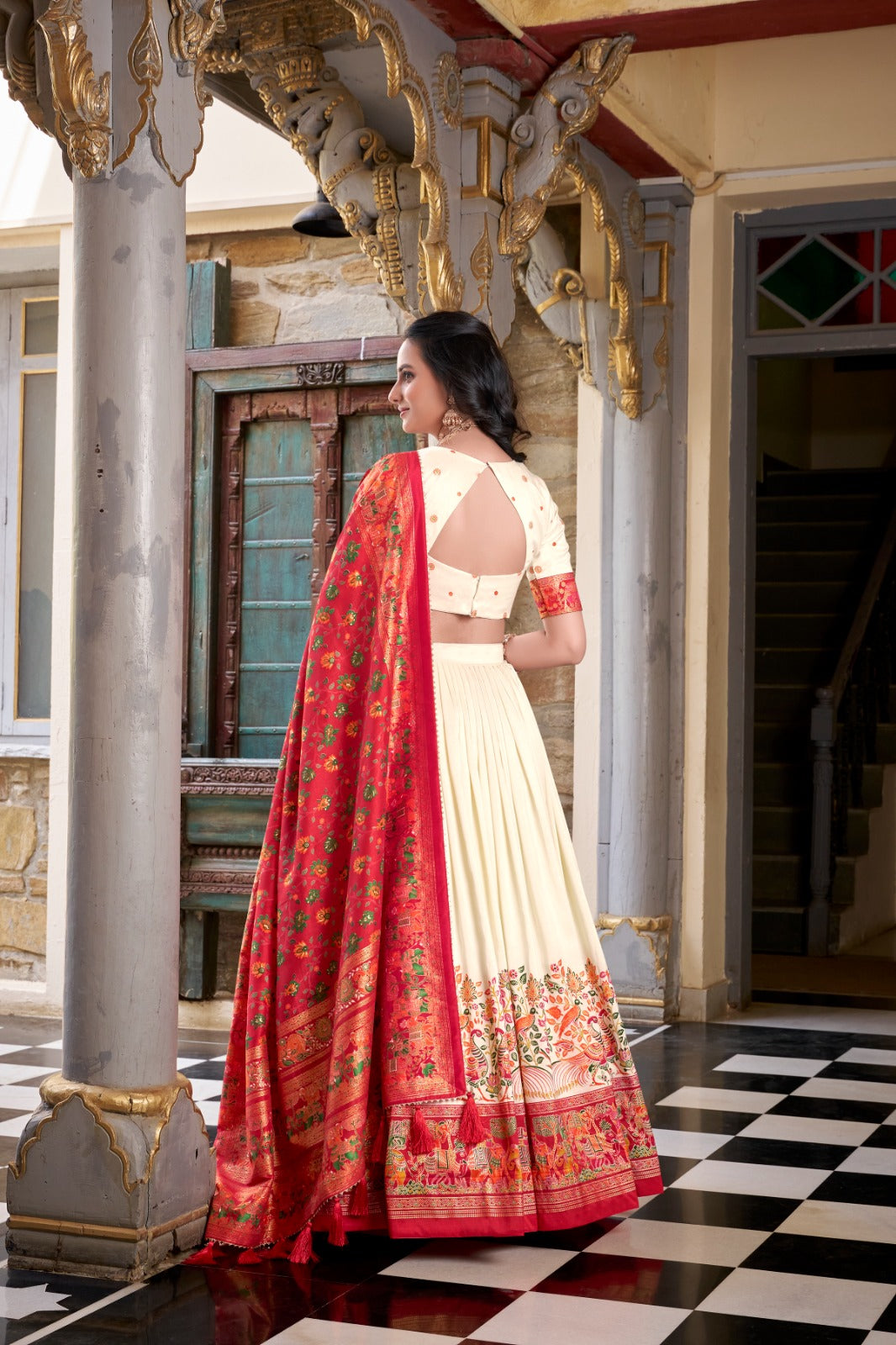 Traditional Printed Tussar Lehenga