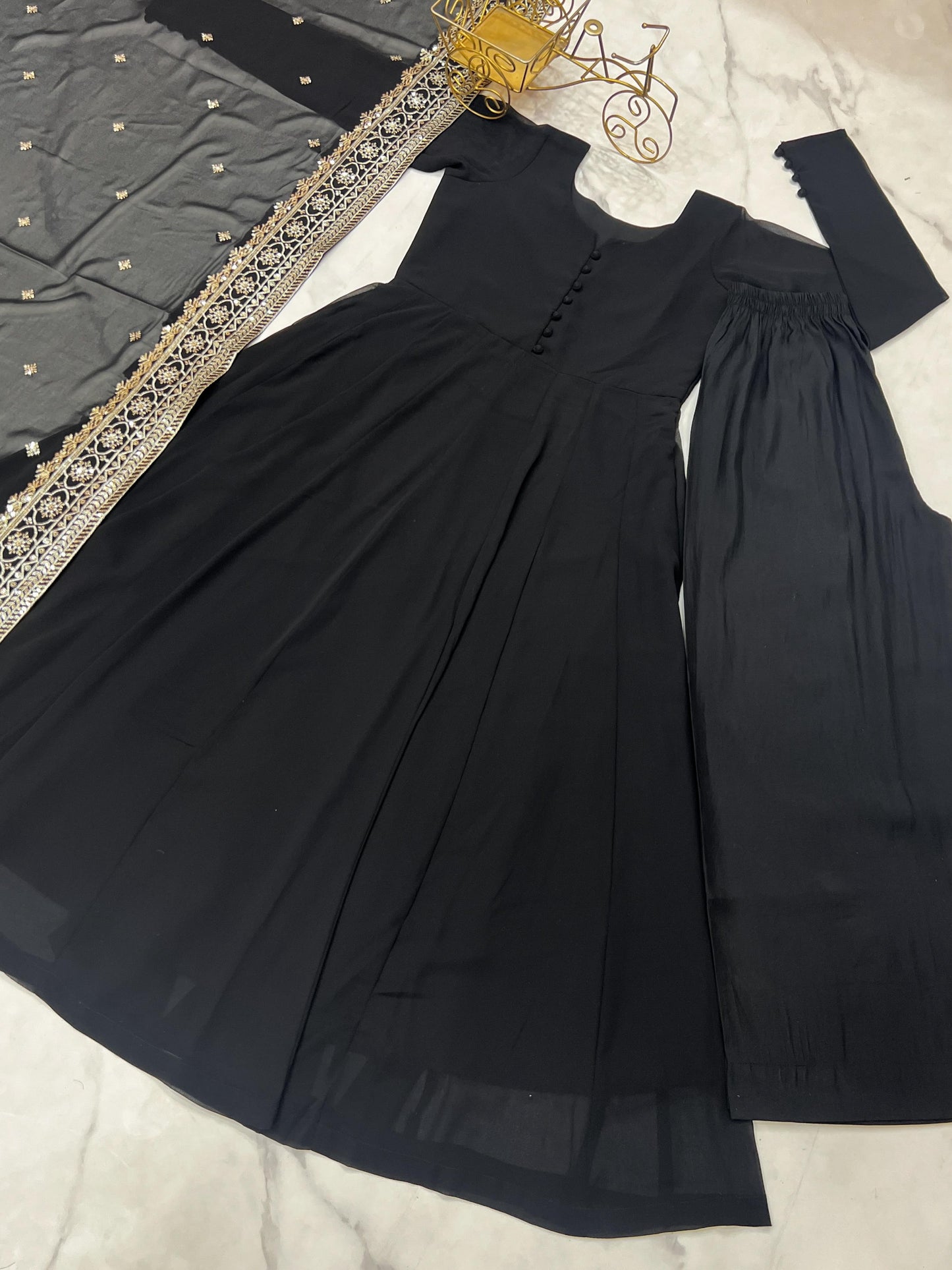 Black Luxe Kurta Set With Golden Elegance