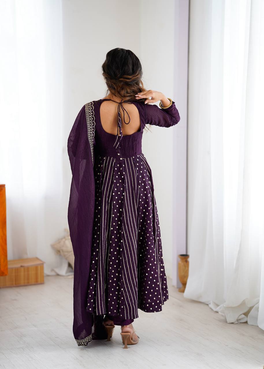 Purple Embellished Anarkali Gown Set