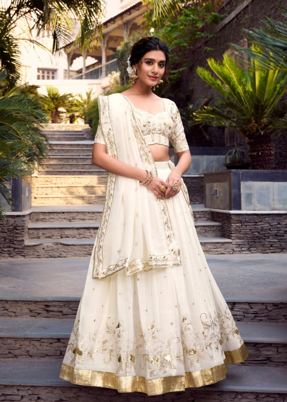 Ivory Sequin Silver Glossy Lehenga Set