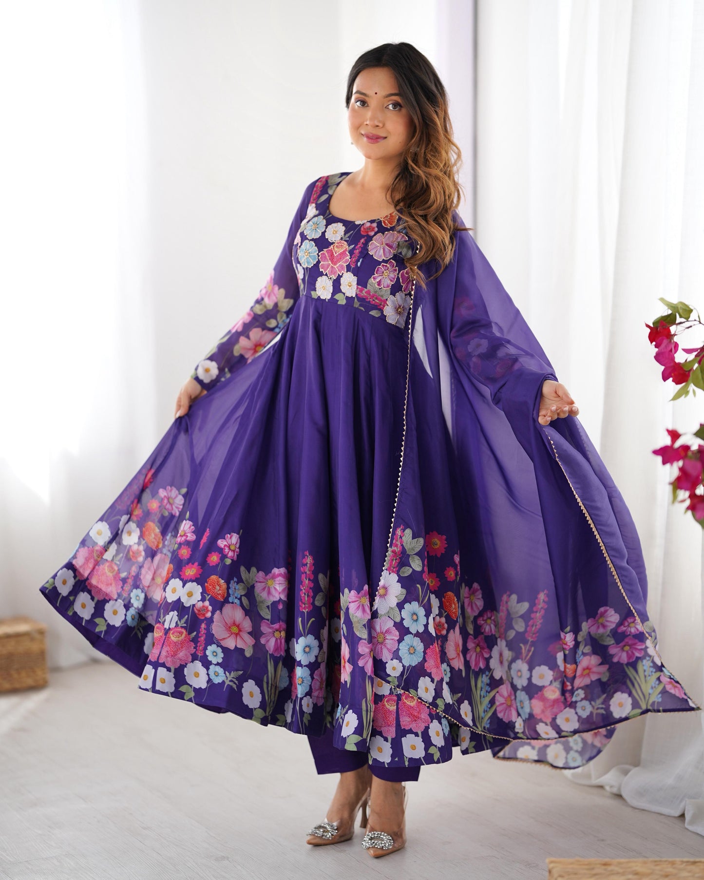 Organza Silk Print Anarkali Set