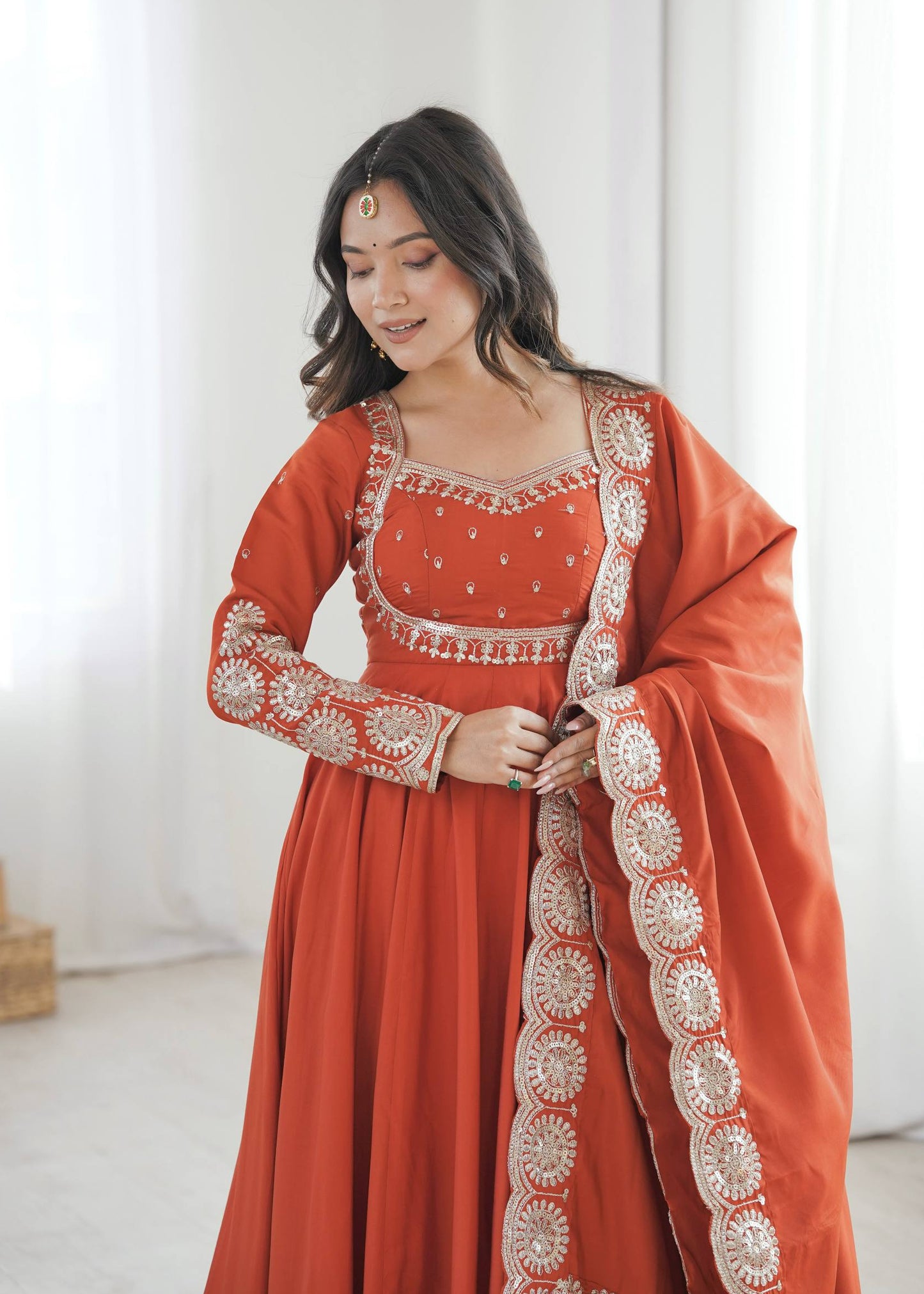 Zari Motif Embroidered Anarkali Suit