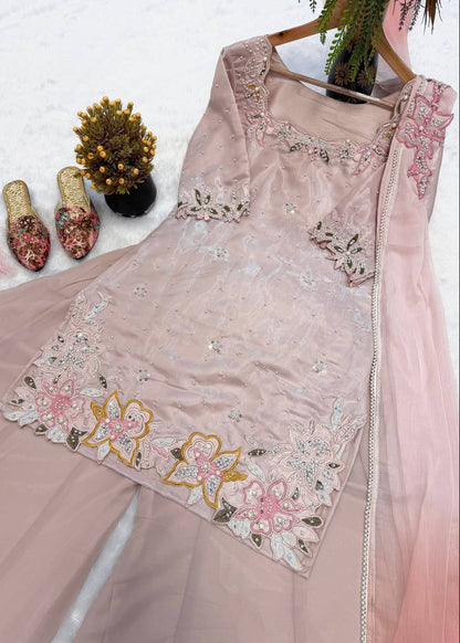 Pearl Petal Embroidered Sharara Ensemble