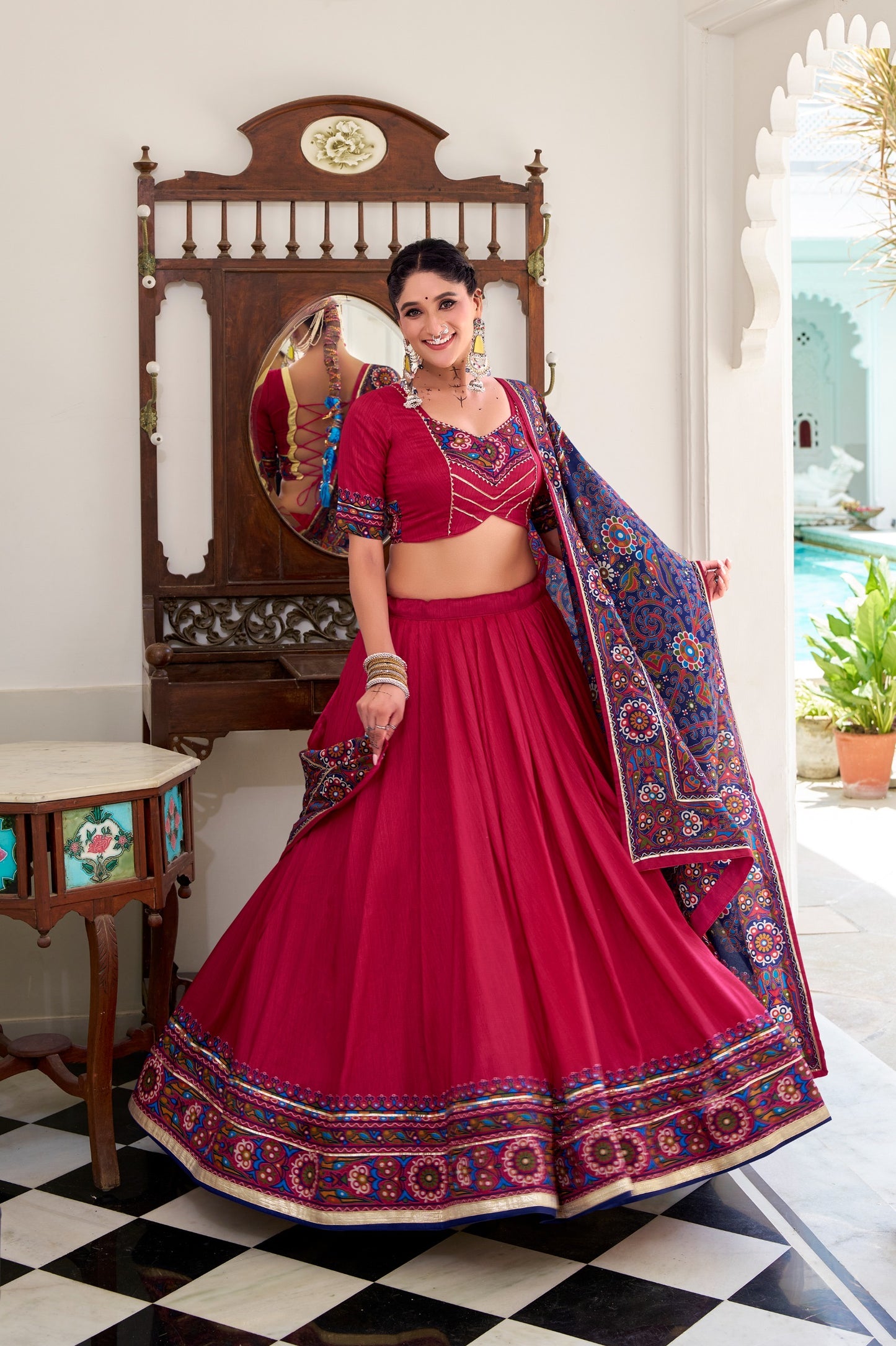 Gamthi Tussar Silk Navratri Lehenga Choli