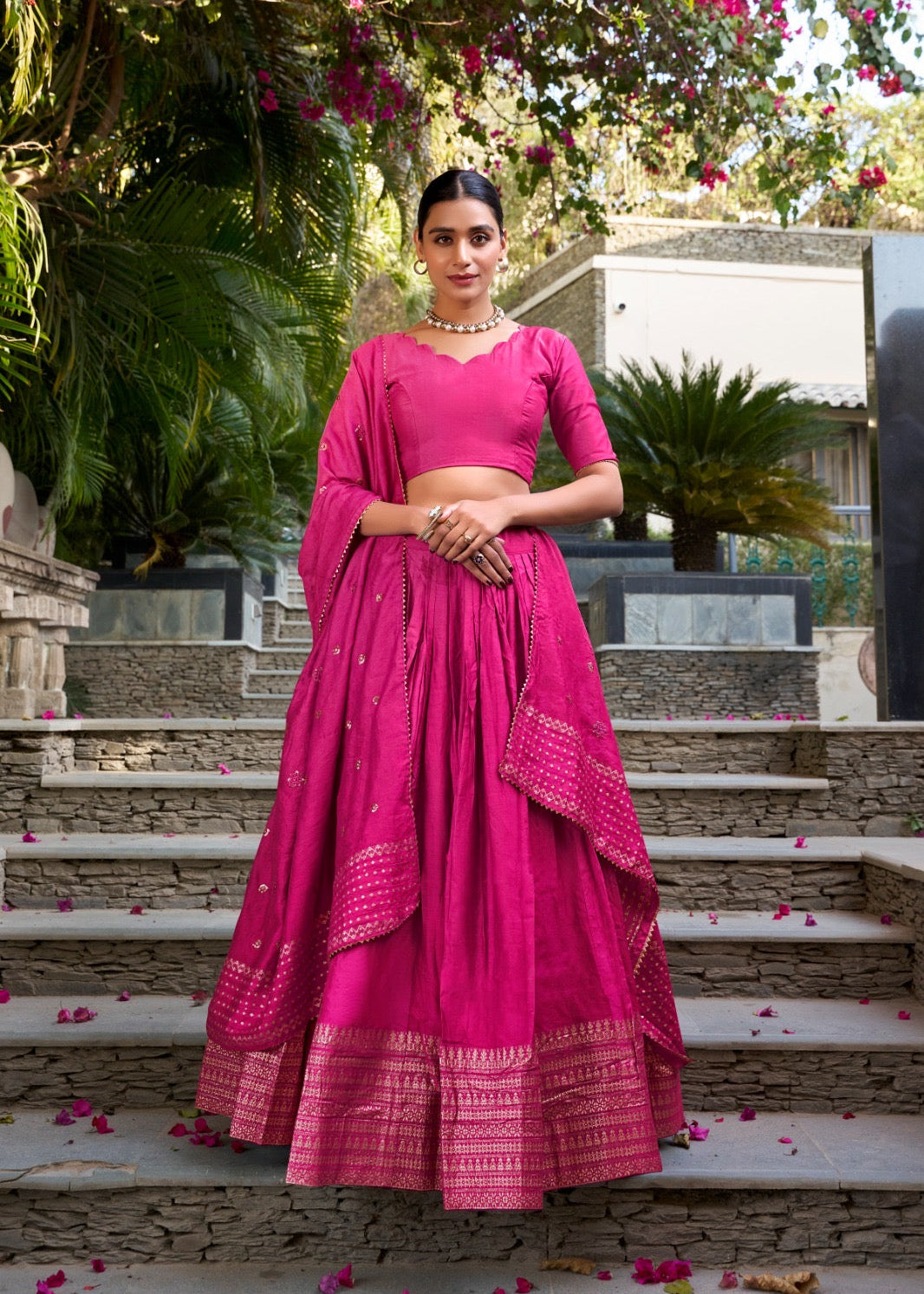 Sequin-Embellished Chanderi Lehenga Set