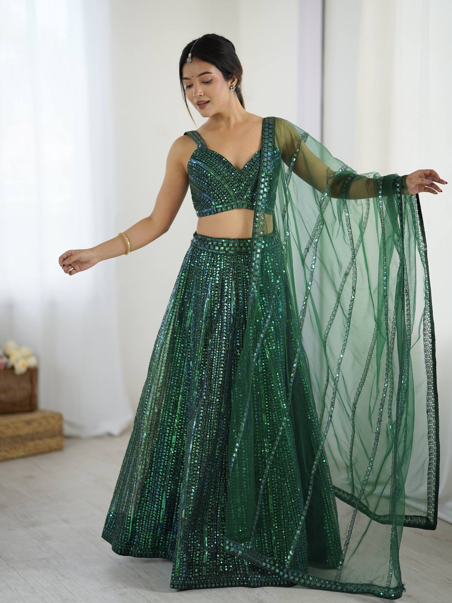 Emerald Sparkle Work Lehenga