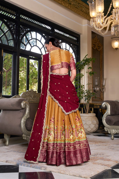 Zari Weaves With Printed South Lehenga