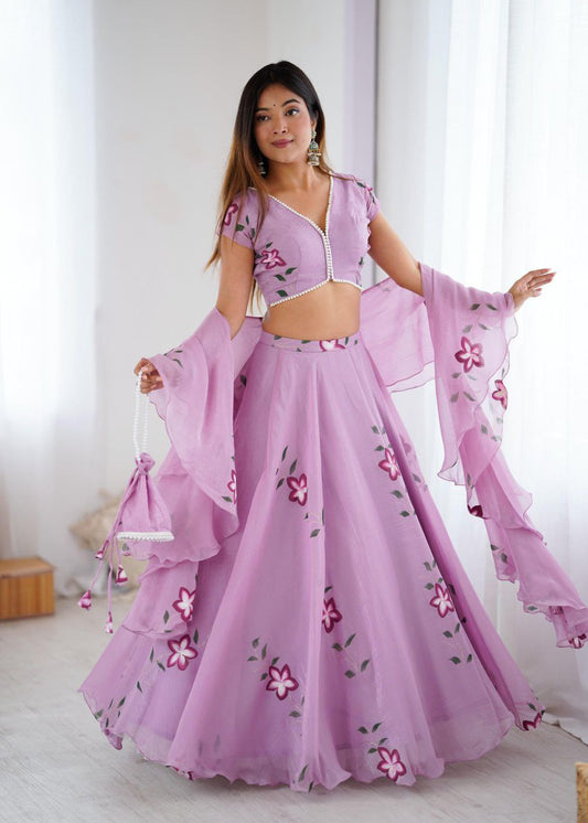 Hand Painted Pearl Touch Lehenga Set