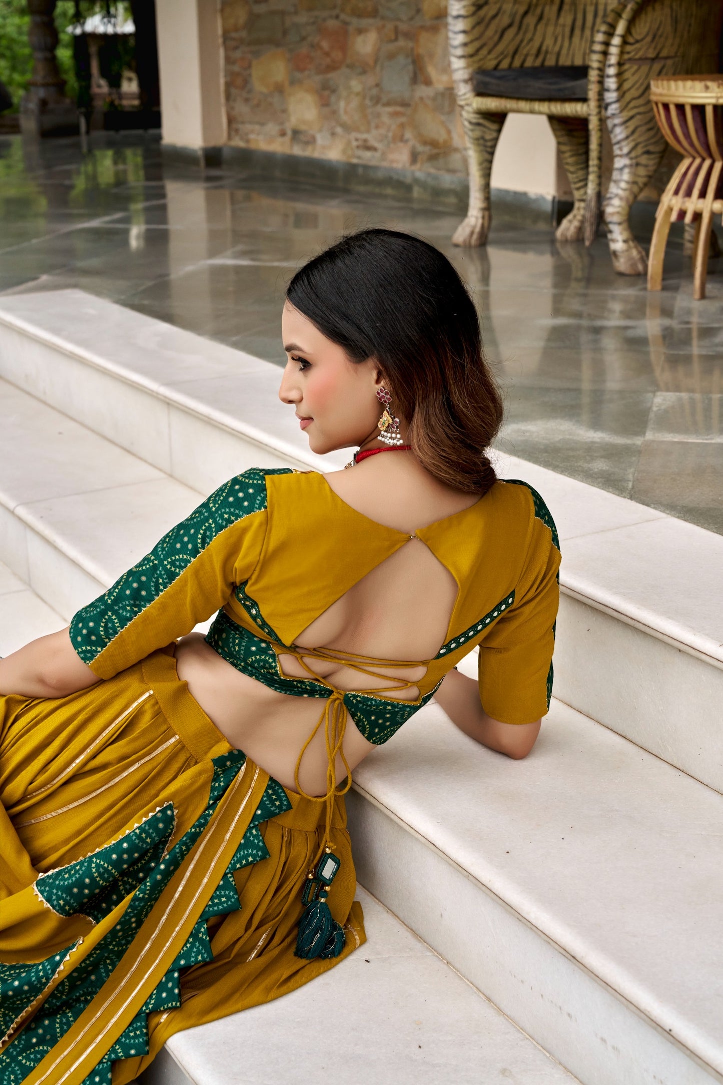Saiyabo Ajrakh Print Navratri Lehenga with Gotta Patti Work