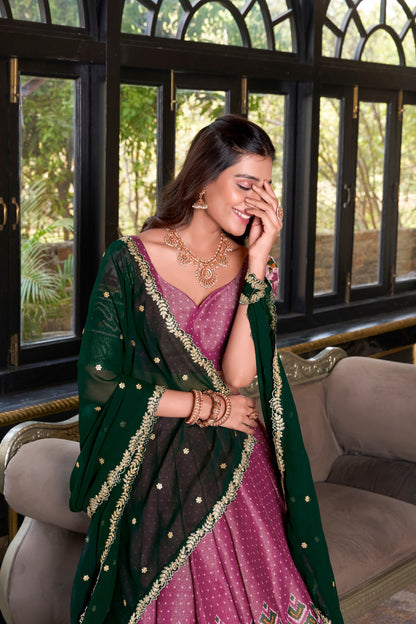 Zari Weaves With Printed South Lehenga