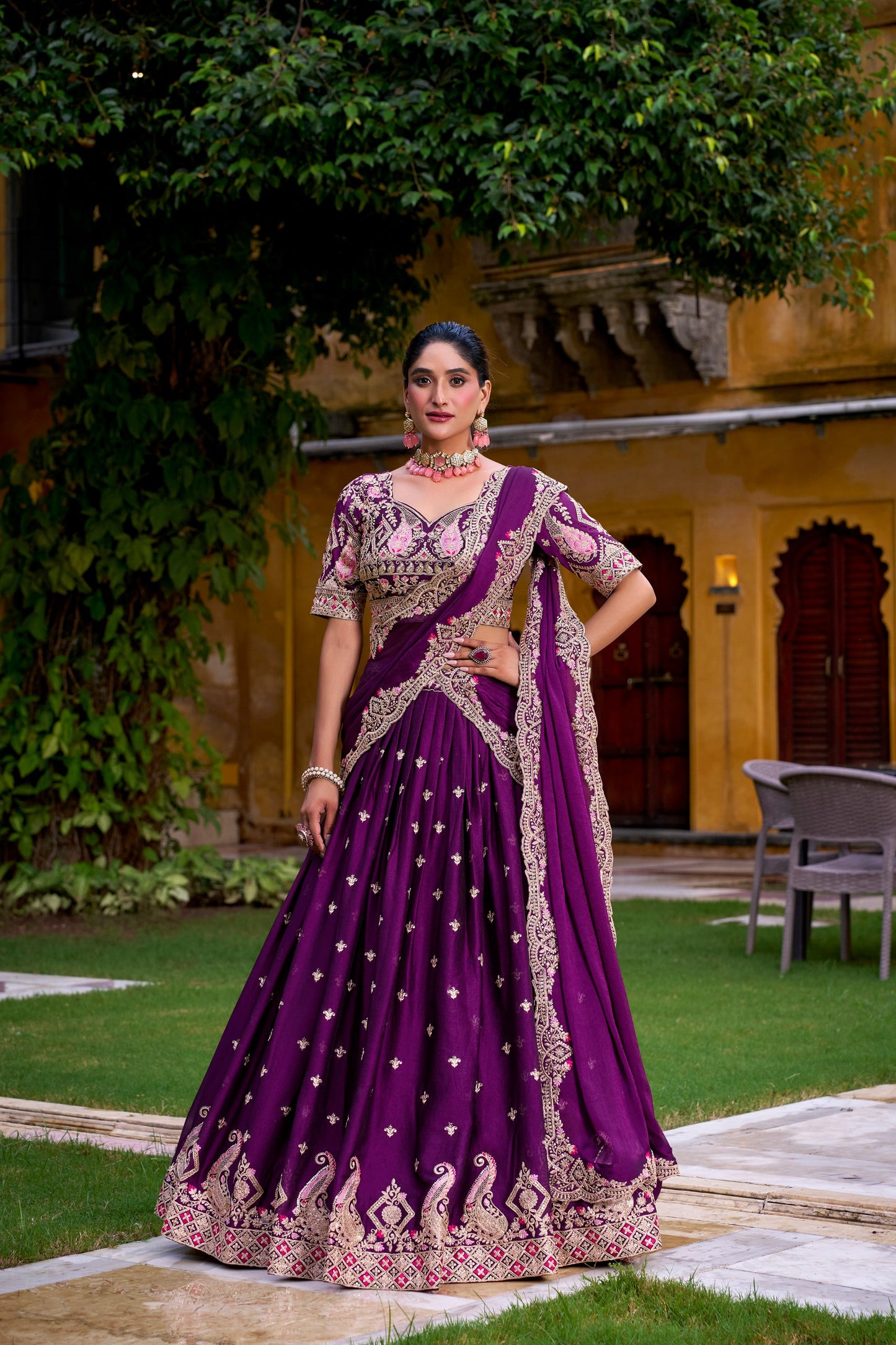 Purple Embroidered Rangoli Crush Lehenga