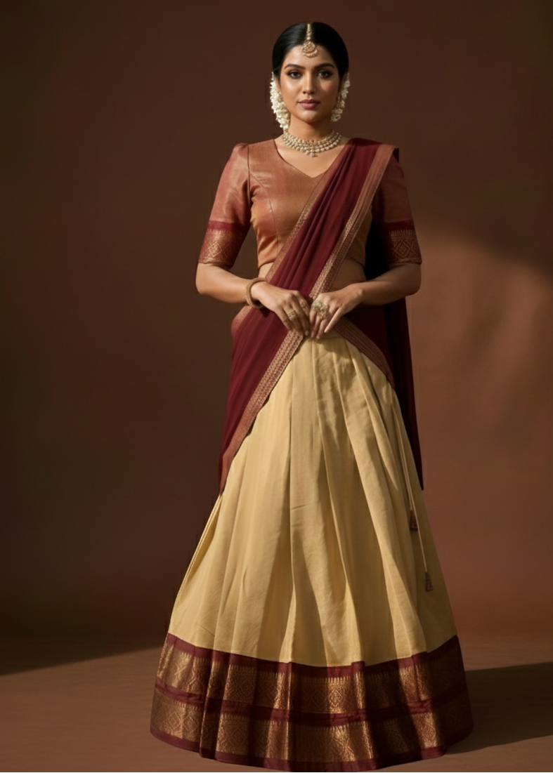Maroon Kanchi Style Half Saree