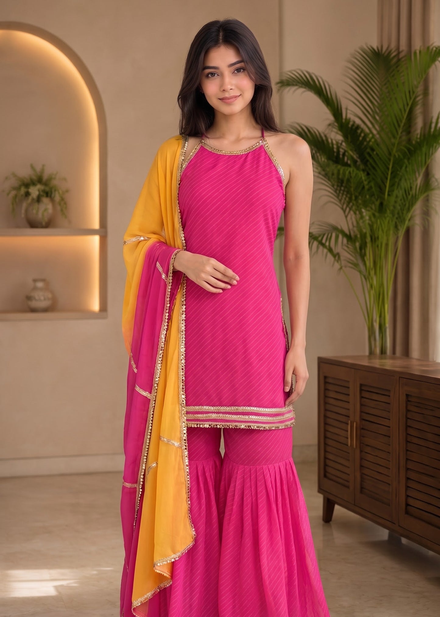 Pink Sunshine Festive Sharara Ensemble