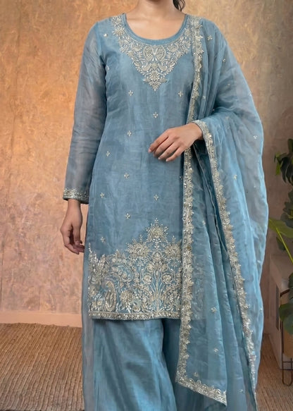 Ethereal Blue Festive Palazzo Suit