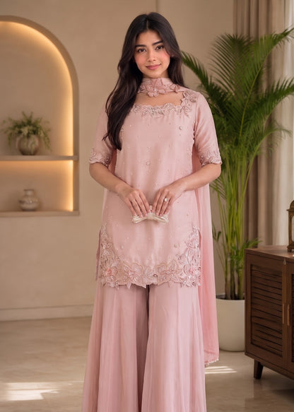 Pearl Petal Embroidered Sharara Ensemble