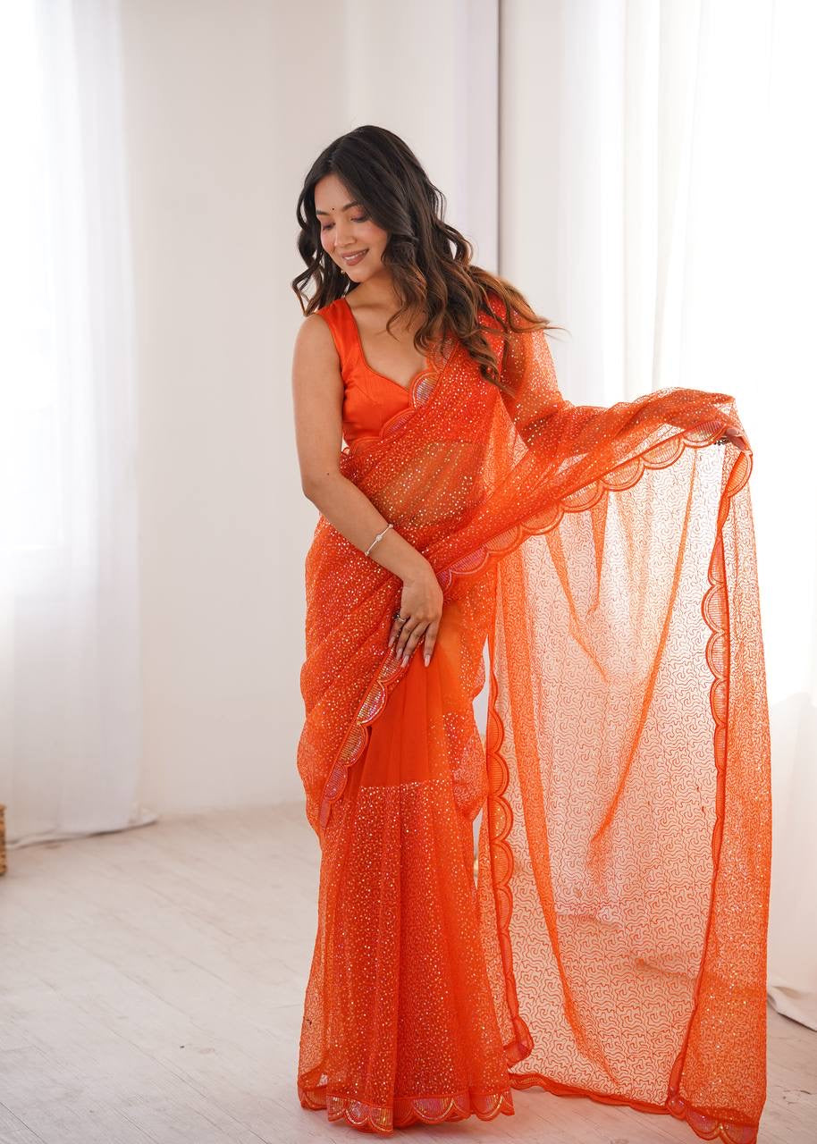 Starlight Soft Net Saree with Sequin Embroidery