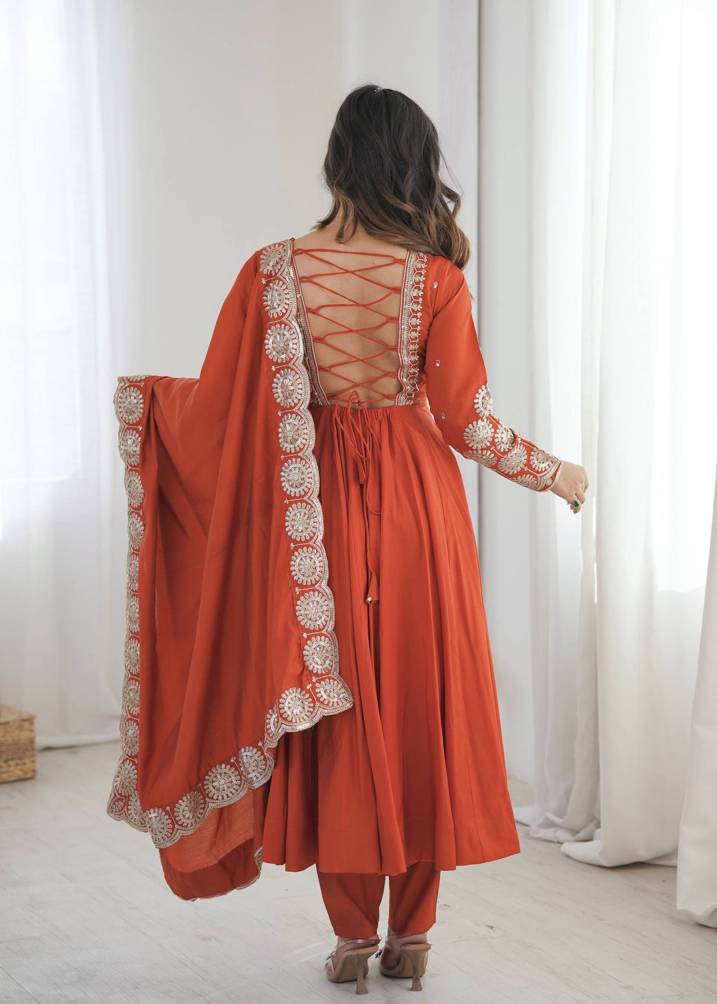 Zari Motif Embroidered Anarkali Suit