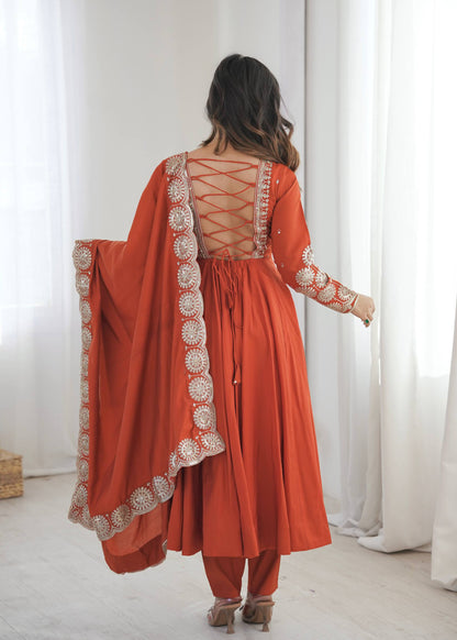 Zari Motif Embroidered Anarkali Suit