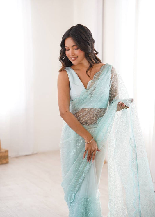 Starlight Soft Net Saree with Sequin Embroidery