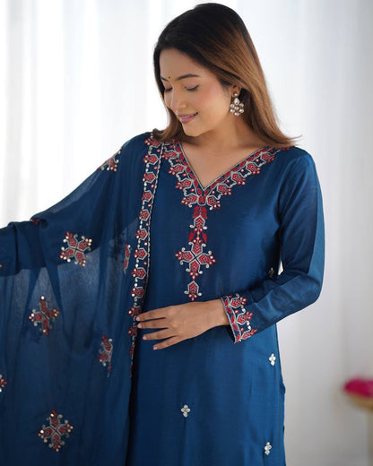 Embroidered Chinon Silk Kurta Set