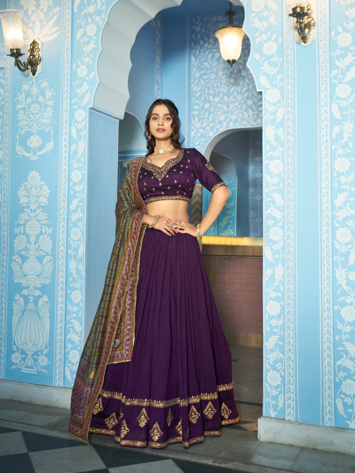 Luxurious Vichitra Silk Lehenga Set