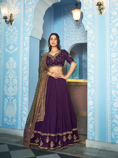 Luxurious Vichitra Silk Lehenga Set