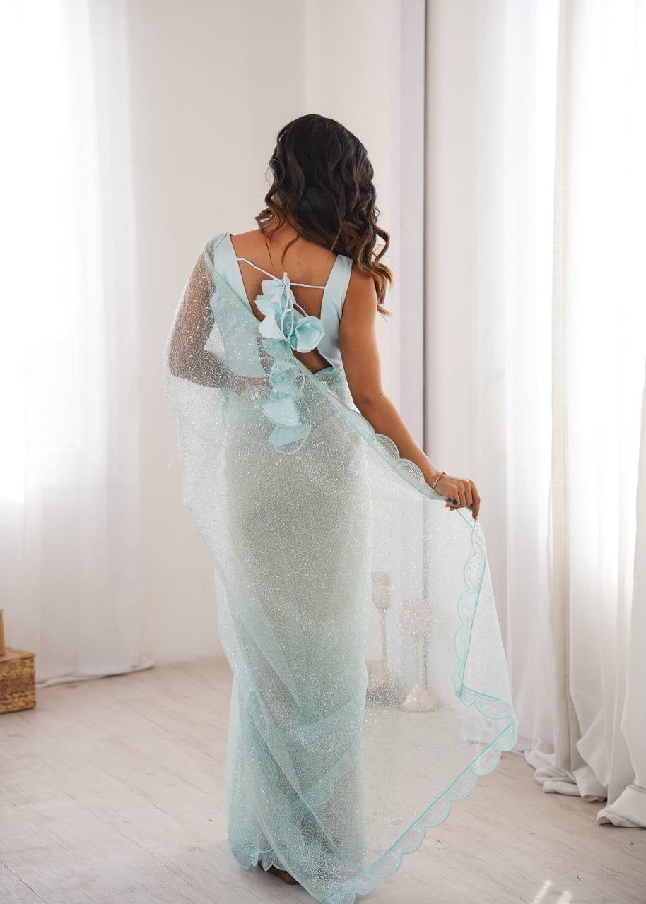 Starlight Soft Net Saree with Sequin Embroidery