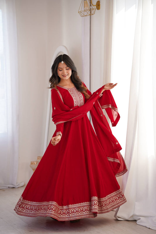 Elegant Flare Embroidered Gown Set